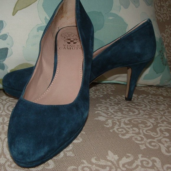 Vince Camuto Suede Blue Suede Heels - Picture 5 of 8